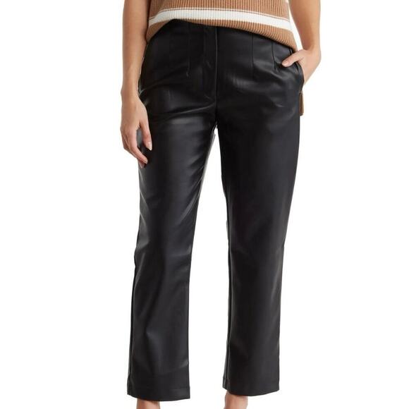 LAUNDRY By Shelli Segal NWT High Waist Tan Faux Leather Trouser Pants Size Large - Picture 1 of 13